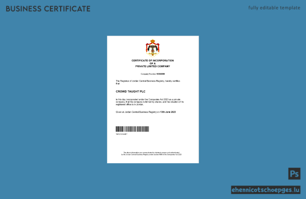 Jordanische Registrierungsurkunde – Beispielansicht in Word und PDF